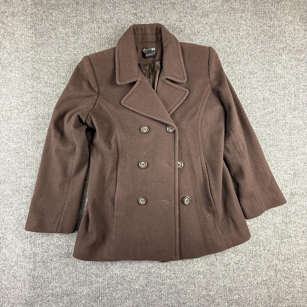 Crossing Pointe Pea Coat Womens 8 Brown Wool Double Breasted Mid Length Warm